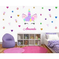 Adesivo Parede Unicornio Glitter + Corações Estrelas + Nome Cor Colorido Foto mini 2