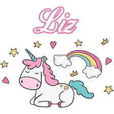 Adesivo Porta Unicornio Com Nome Personalizado Da Criança Cor Colorido Foto  mini 1