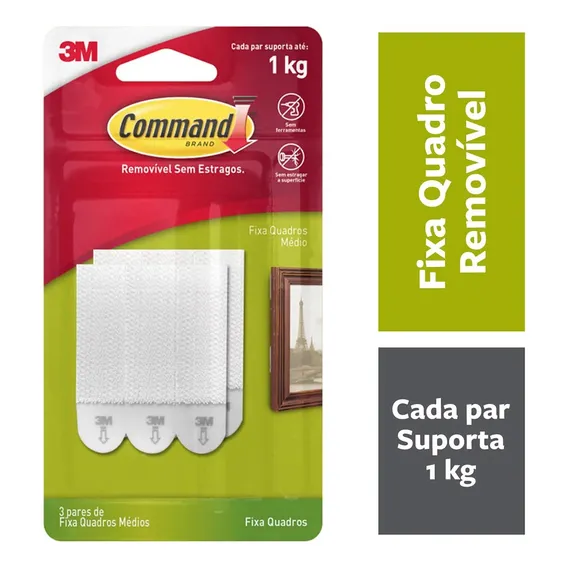 Adesivo Removível Pendurar Fixar Quadros 3m Command Até 1kg 3 Pares Foto 1