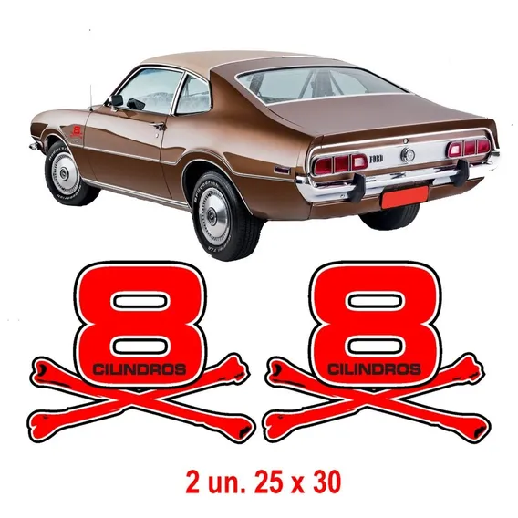 Adesivo V8 Maverick Ford 8 Cilindros 8cc Lateral Par Cor Adesivo V8 Maverick Vermelho Foto 1