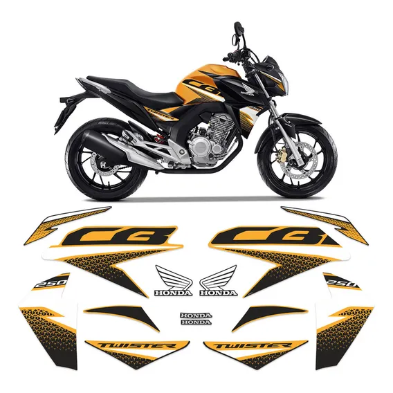 Adesivos Cb 250 Twister 2020 Moto Amarela Faixa Do Tanque Foto 1