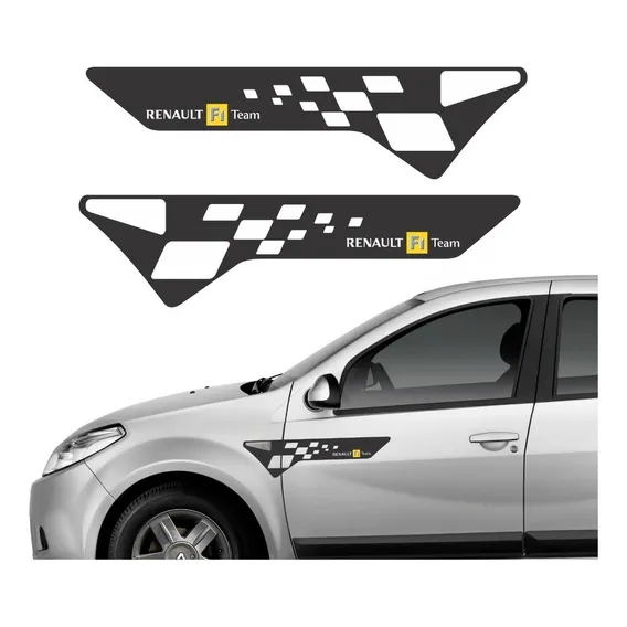 Adesivos Compatível Sandero F1 Team Faixas Lateral Kit R301 Cor Preto Foto 1