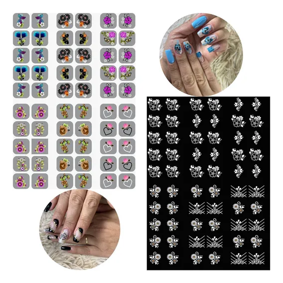 Adesivos De Unha 120 Brancos+120 Coloridos+brinde Top-lindos Foto 1