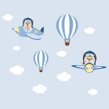 Adesivos Parede Infantil Urso Aviador BalÔes Balão Nuvens Cor Colorido Foto mini 2