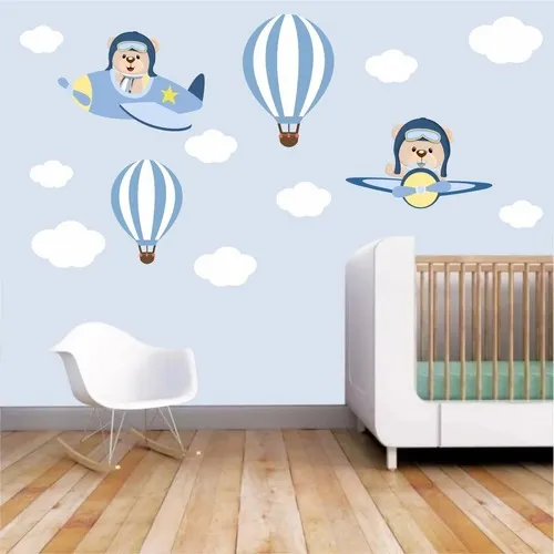 Adesivos Parede Infantil Urso Aviador BalÔes Balão Nuvens Cor Colorido Foto 1