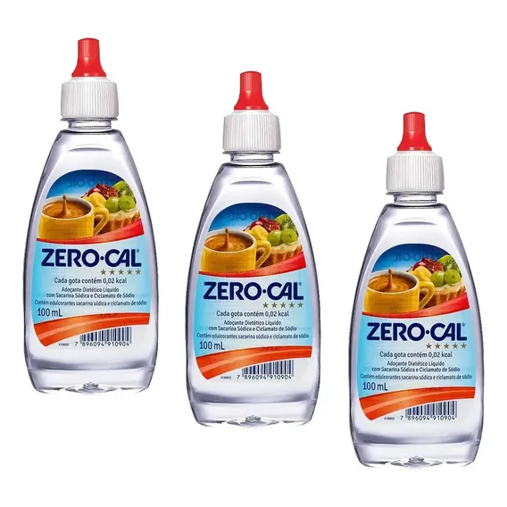 Adoçante Zero Cal Sacarina Liquido 100ml Kit 3 Foto 1