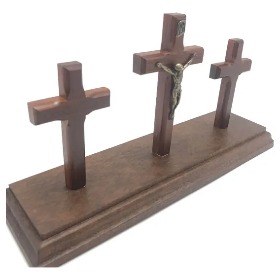 Adorno De Mesa Calvário De Jesus Três Crucifixos Foto 1