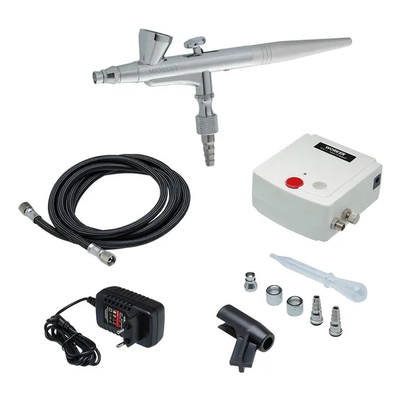 Aer贸grafo Com Mini Compressor Bivolt Worker Foto 1