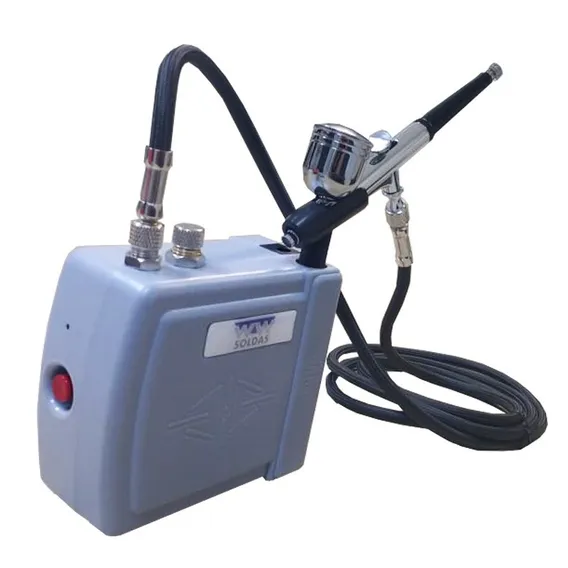 Aerografo Completo Mini Compressor Ar + Aerógrafo 0,3mm Cor Cinza Foto 1