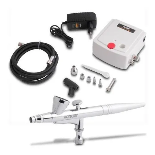 Aer贸grafo Profissional Com Minicompressor Bivolt Kit Vonder Foto 1