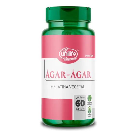 Ágar-ágar Gelatina Vegetal 600mg - 60 Cápsulas - Unilife Sabor Natural Foto 1