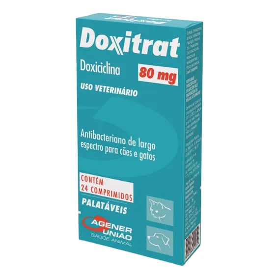 Agener União Tratamento Doxitrat 80mg Antibacteriano Cães E Gatos 24 Comprimidos Foto 1
