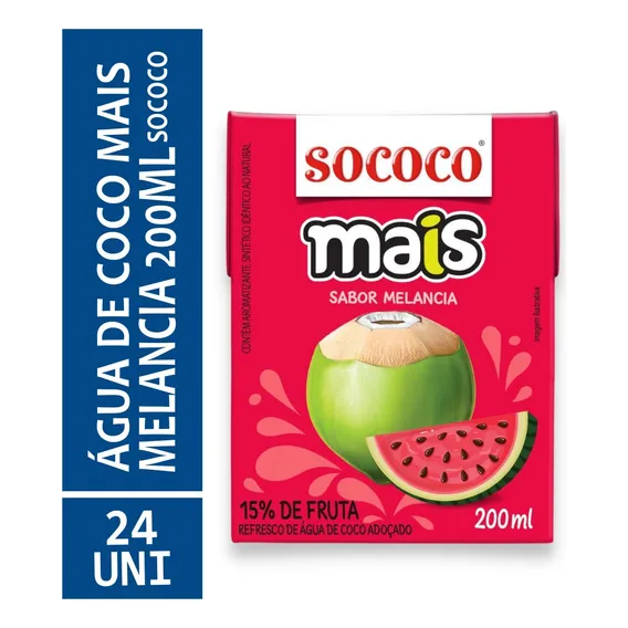 Água saborizada Sococo Água de Coco Mais água de coco mais melancia em Caixa 200  24 un Foto 1