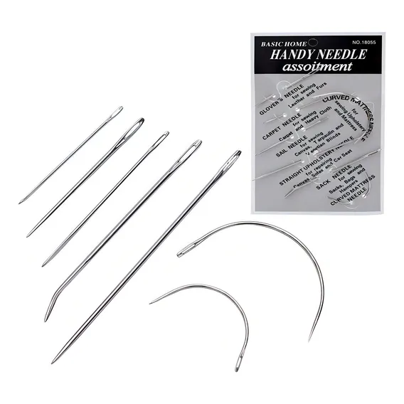 Agulha Costura Manual De Couro 7 Modelos 5 Retas E 2 Curvas Cor Aço inox Foto 1