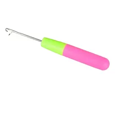 Agulha Smirna Grande 15,5cm Tapeçaria Crochê Gancho Trava Cor Rosa E Verde Foto  mini 1