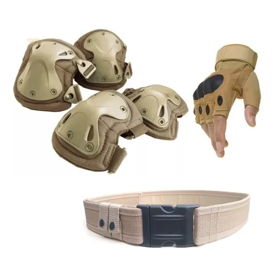 Airsoft Completo Joelheira Cotoveleira Cinto Preto Verde Tan Foto 1