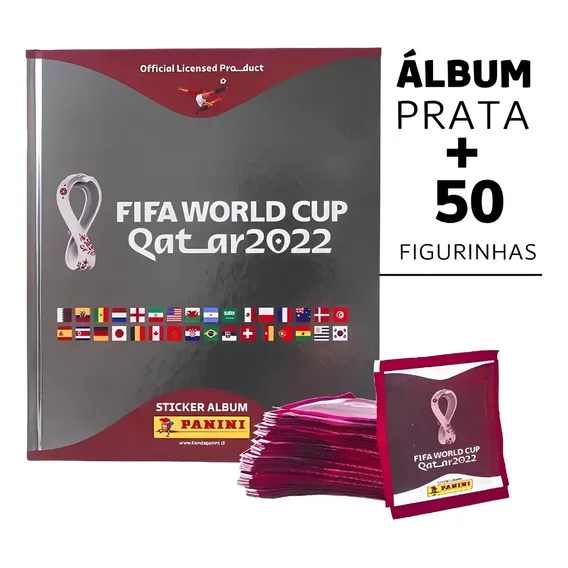 Album Copa Do Mundo 2022 Capa Dura Prata Panini Limitado + 50 figurinhas sem repetição Foto 1