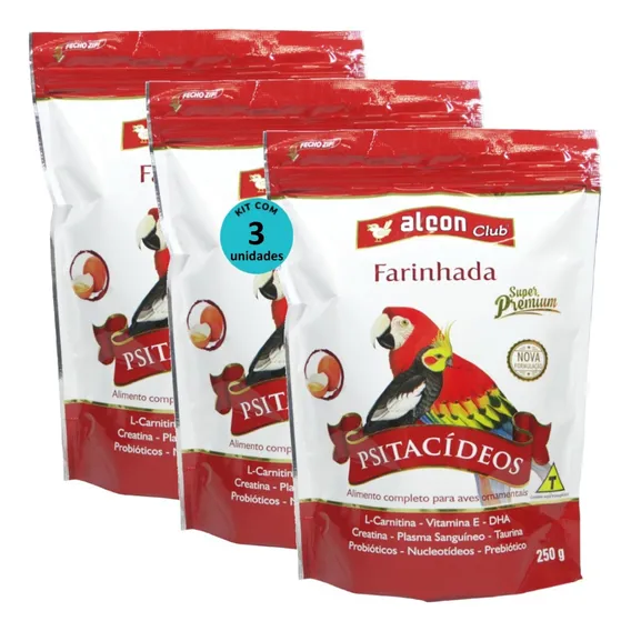 Alcon Club Farinhada Psitacídeos 250g Super Premium Kit C/ 3 Foto 1