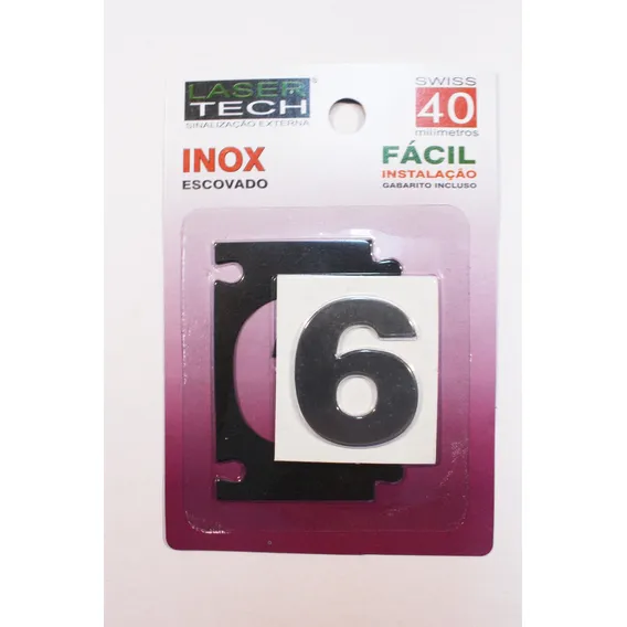 Algarismo 6 Para Identificação Predial Inox Escovado 4cm Foto 1