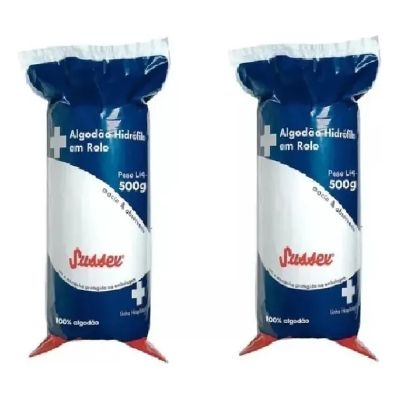 Algodão Hidrófilo Em Rolo Sussex - Macio 500g ( 2 Pacotes ) Foto 1