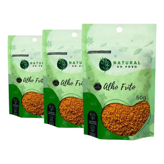 Alho Frito 100% Orgânico Kit 3 Qualidade Premium Pouch 50g Foto 1
