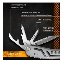Alicate Multifunção Canivete Prata Com 10 Ferramentas Multiuso Aventura Inox Uso Diário Foto mini 4