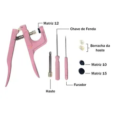 Alicate Pregar Botão Pressão Plastico 140 Botões Ritas 12mm Cor Alicate Rosa Foto mini 2