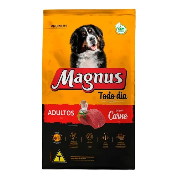 Alimento Magnus Magnus Premium Cães Ração Magnus Premium Cães Todo Dia Carne Pague 20kg Leve 21,3kg para cão adulto de raza média sabor carne de 21.3 kg Foto 1