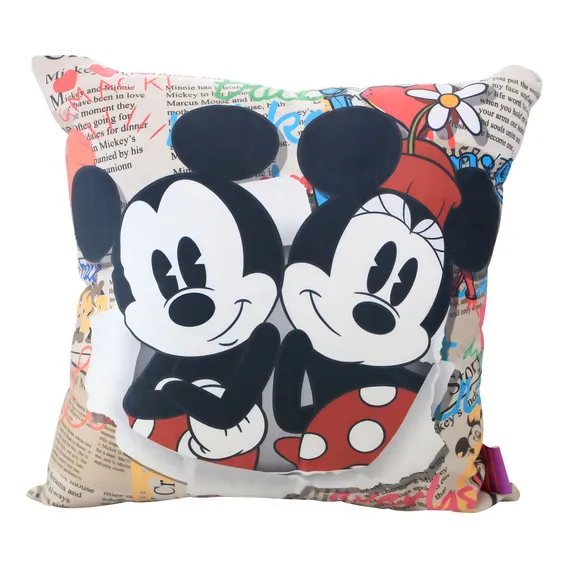 Almofada Mickey E Minnie Jornal Aveludada 40x40 Foto 1