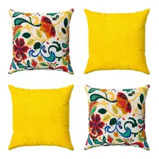 Almofadas Gigantes Para Sofá 70x70 Luxuosas Floral Amarelo Desenho do tecido Florido Foto  mini 1