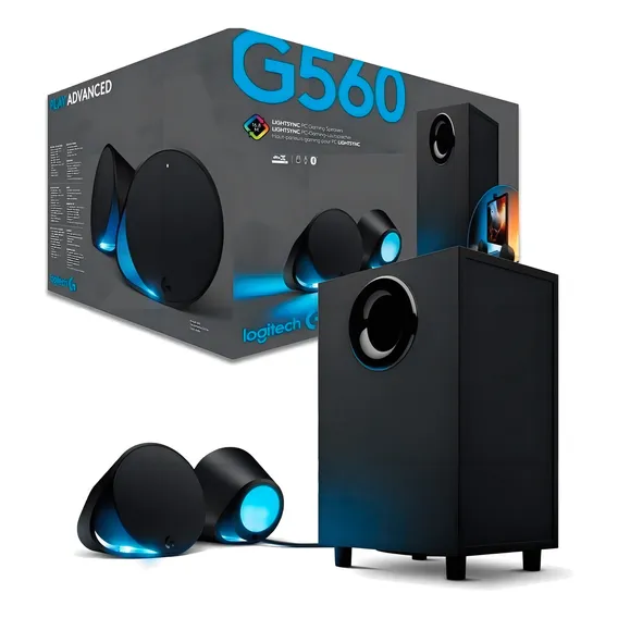 Alto-falantes para jogos Logitech G560, luzes RGB, cor preta Foto 1