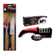 Amolador De Faca Com Jogo De Churrasco Garfo E Faca Aço Inox Foto  mini 1