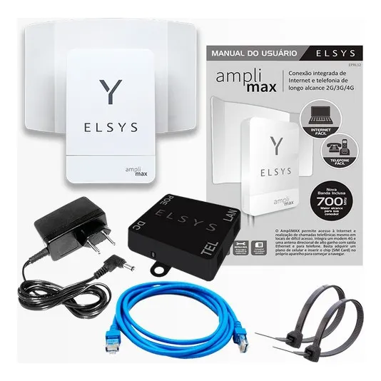 Amplificador de Internet Amplimax Elsys 4g +roteador+cabo rural cor branca Foto 1