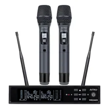 AMW Au300 Microfone Sem Fio Duplo Digital UHF Multibanda Dois Bastões em Metal + Estojo Cor Cinza escuro Foto mini 1