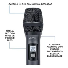 AMW Au300 Microfone Sem Fio Duplo Digital UHF Multibanda Dois Bastões em Metal + Estojo Cor Cinza escuro Foto mini 4