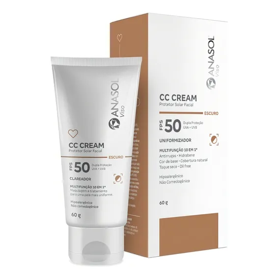 Anasol Viso Cc Cream Protetor Solar Facial Fps 50 Escuro 60g Foto 1