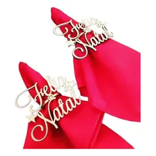Anel Porta Guardanapos Feliz Natal Mdf - Dourado 10 Peças Foto mini 1