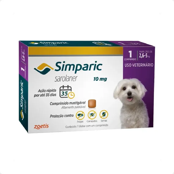 Antipulgas E Carrapatos Simparic 2,6 A 5,0 Kg (10 Mg) 1 Uni Foto 1