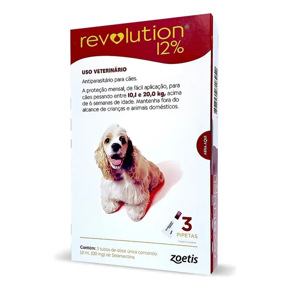 Antipulgas Revolution 12% Cães De 10 A 20 Kg C/ 3 Pipetas Foto 1