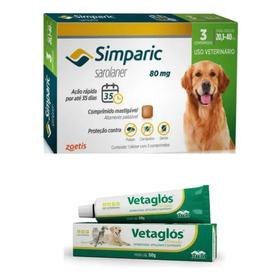 Antipulgas Simparic 80mg 20-40kg 3 Comp + Vetaglos 50g Foto 1