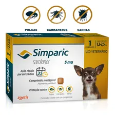 Antipulgas Simparic para Cães 5 mg 1,3 a 2,5 Kg 1 Comprimido Foto mini 2