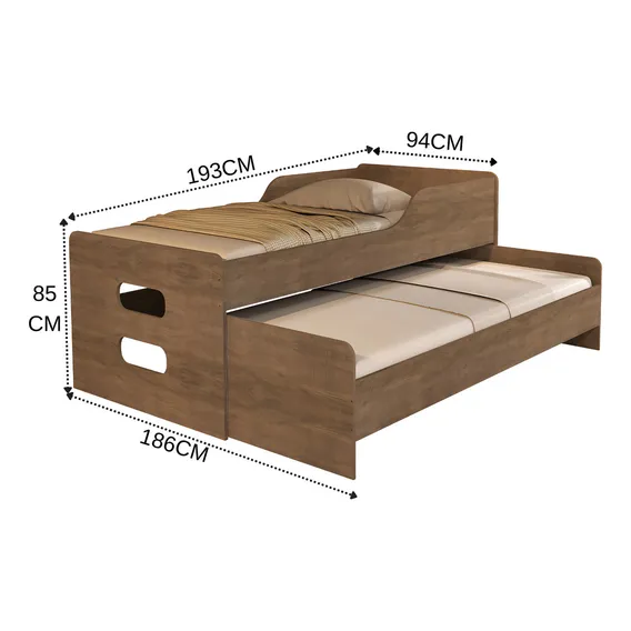 Anyben Bicama Solteiro duas camas 100% mdf qualidade muito reforçada quarto de racho adulto e criança cor Castanho Foto 1