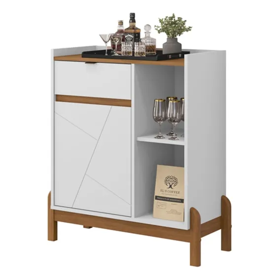 Aparador Bar 50526 Pés Madeira Maciça 81cm Branco Cedro DCASA Foto 1