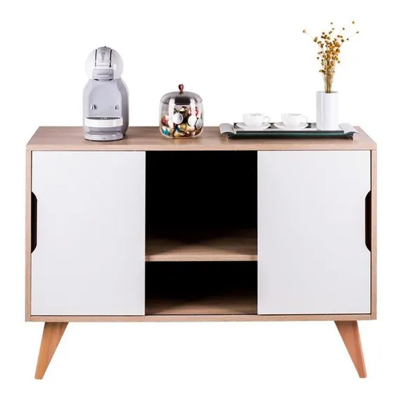 Aparador Buffet Com 2 Portas Murano Carvalho E Branco Foto 1