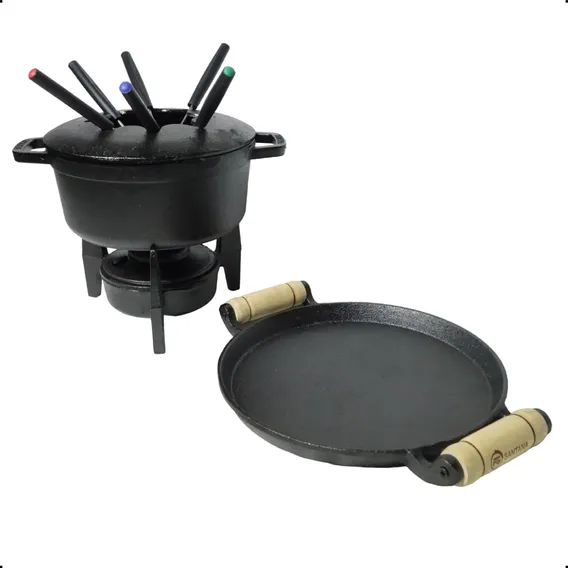 Aparelho Fondue Ferro Fundido Completo + Bifeteira Redonda Foto 1