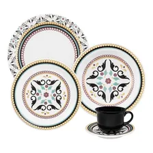 Aparelho Jogo Jantar Louça Floreal Luiza 20 Peças Oxford Cor Preto Foto  mini 1