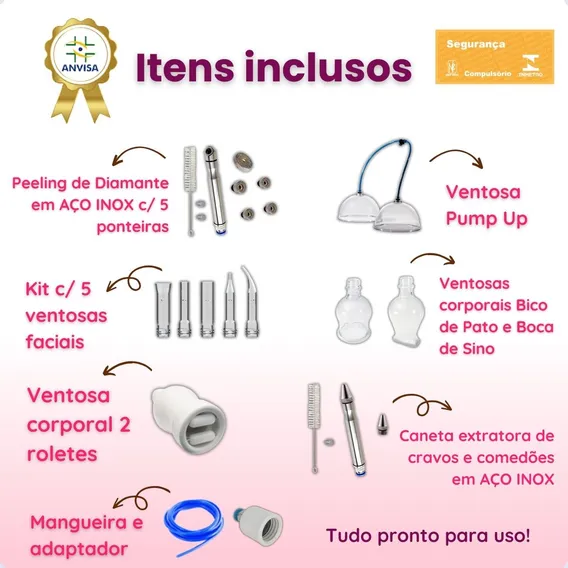 Aparelho Vacuoterapia Endermo Peeling Diamante Kit Pump Up 127/220V Foto 1