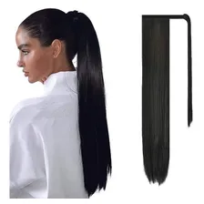 Aplique Cabelo Castanho Liso Rabo De Cavalo Extensão Cor Preto Foto  mini 1