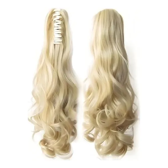 Aplique Cabelo Piranha Idêntico Humano Aceita Chapinha Cor Loiro Claríssimo Ondulado Foto 1
