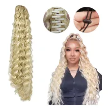 Aplique Cabelo Presilha Rabo De Cavalo Cacheado Organico Cor Loiro Claro 613 Foto mini 1